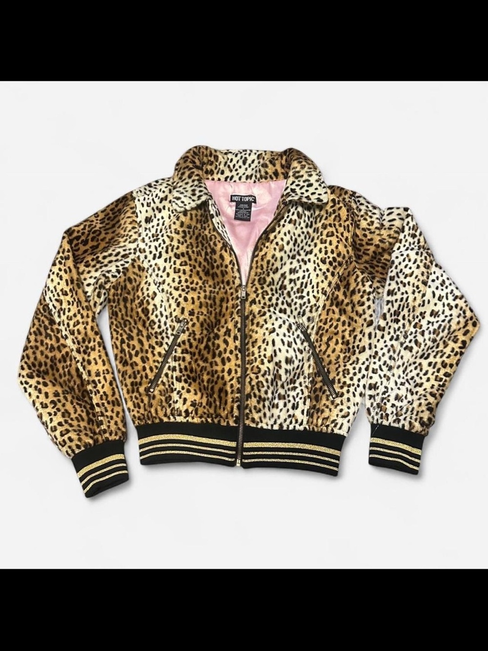 Hot Topic Women's Leopard Animal Print Zip Up Punk Rockabilly Bomber Jacket L